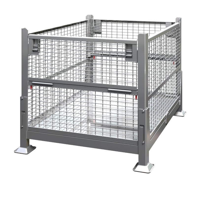 Récipient en vrac en treillis métallique avec des portes de demi-goutte - pliable